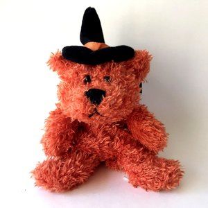 Vintage Halloween Witch Bear Plush Stuffed Animal Adventure Orange Black Hat